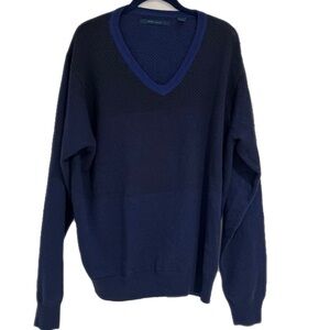 Vintage Perry Ellis Pullover Sweater XL Eclectic Grandpa Preppy Retro Blue Black